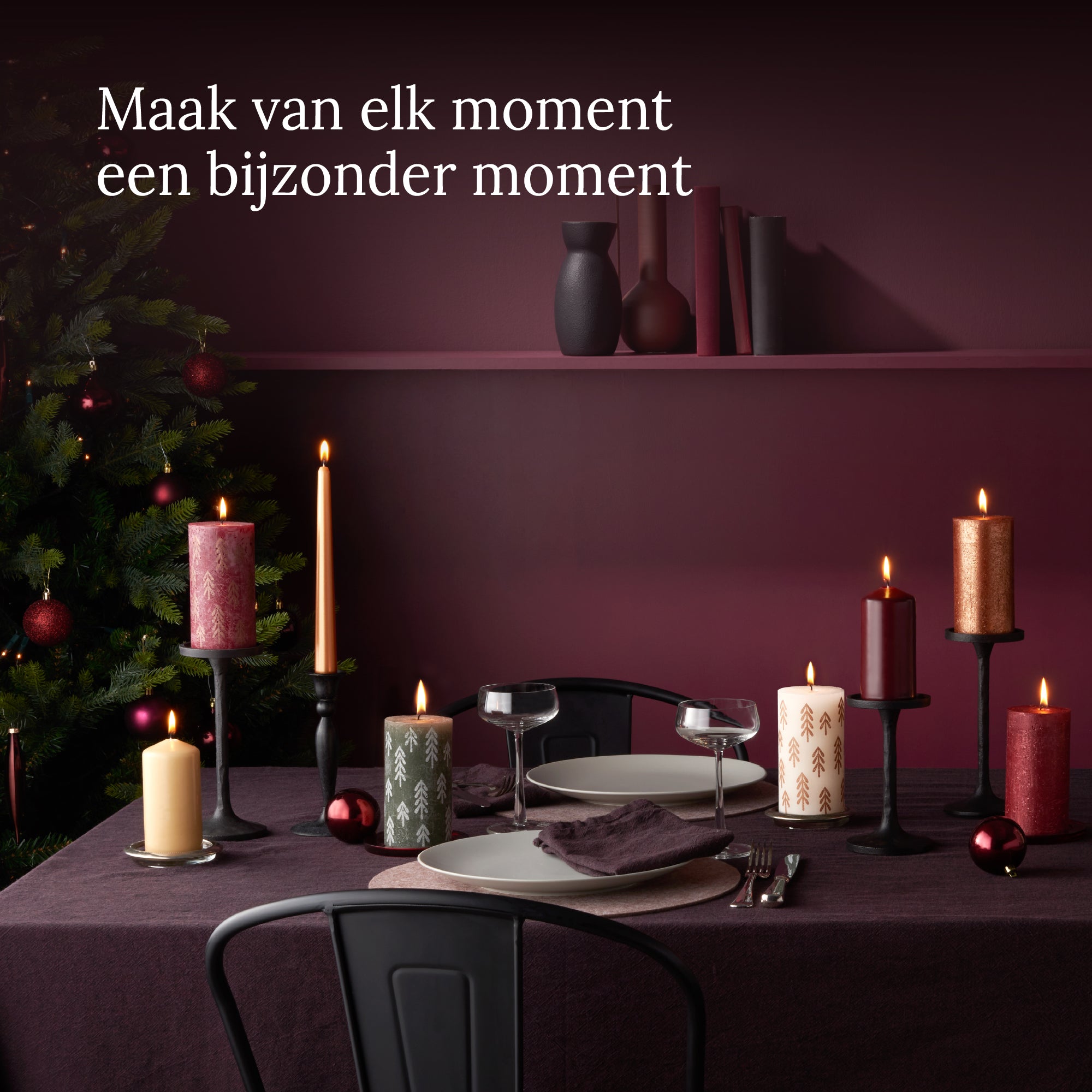 Bolsius - Rustieke kaars - 4 Stuks - Groen met print - 13cm - Kerst patroon