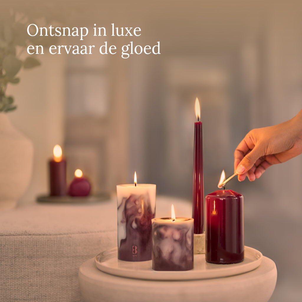Bolsius Stompkaars - Marble - Rood - 13 cm - 60 Branduren