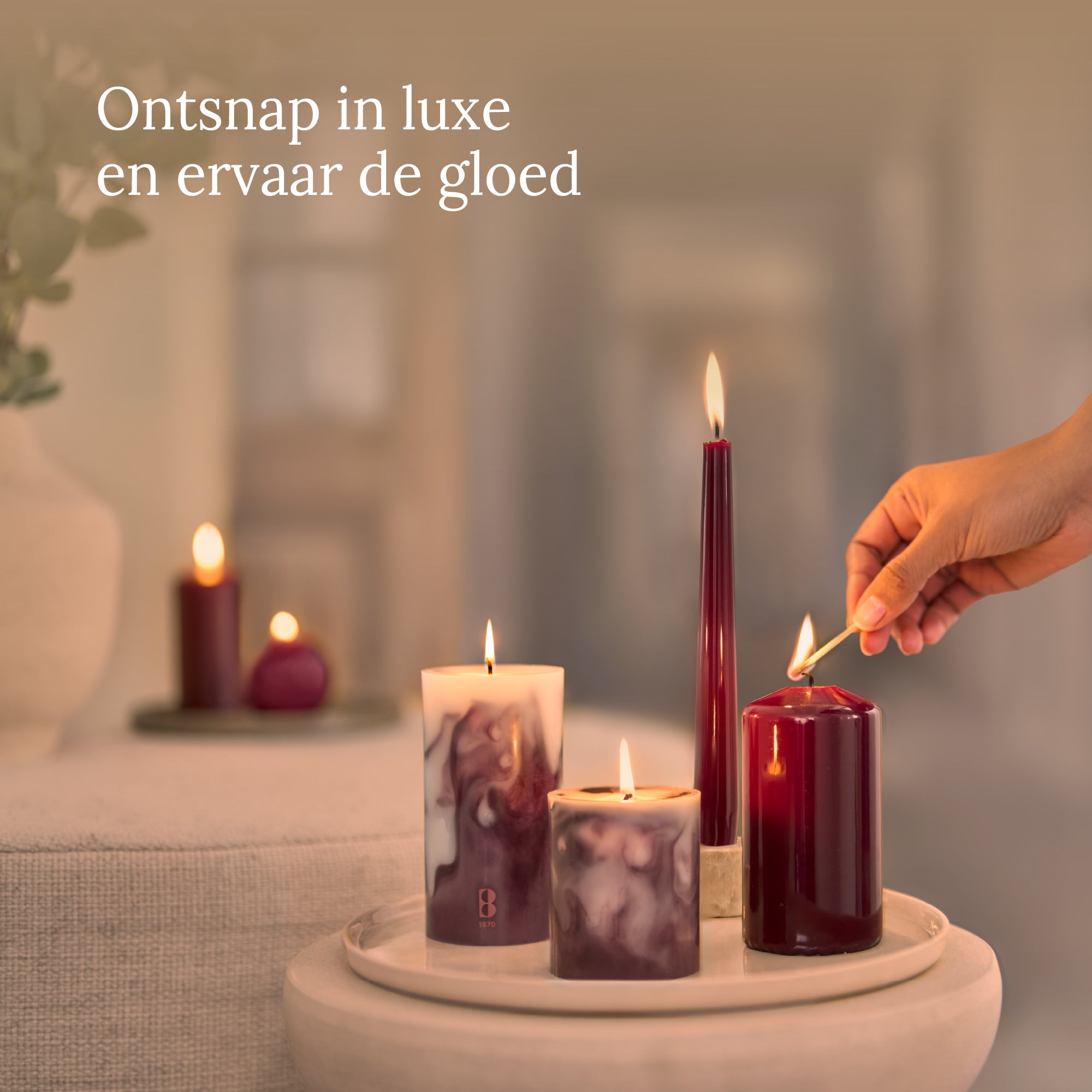 Bolsius Stompkaars - Marble - Rood - 13 cm - 60 Branduren