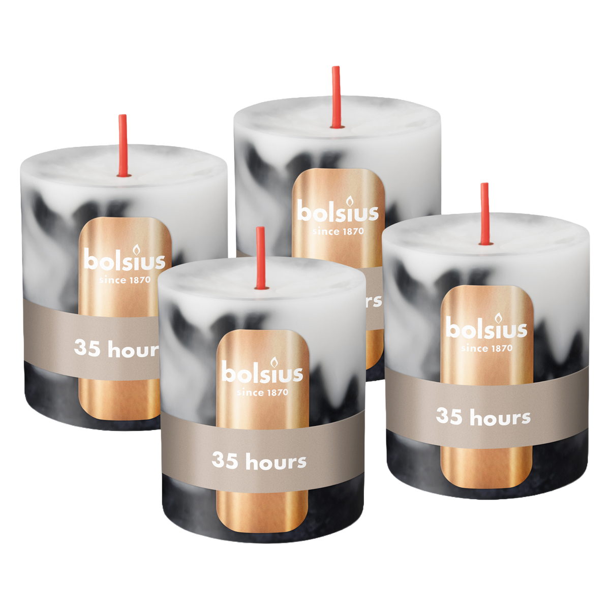 Bolsius Stompkaars - Marble - Zwart - 8 cm - 35 Branduren