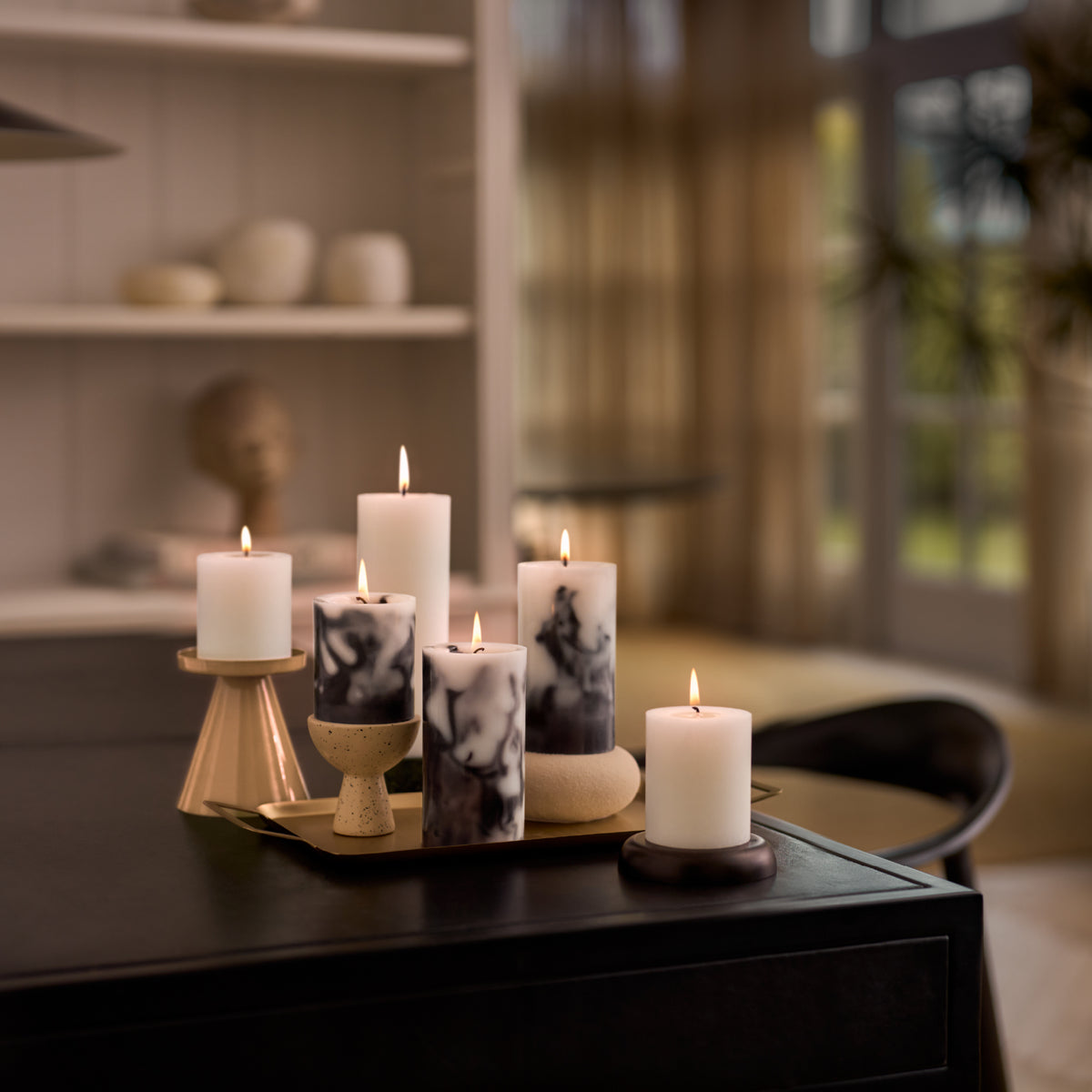 Bolsius Stompkaars - Marble - Zwart - 8 cm - 35 Branduren