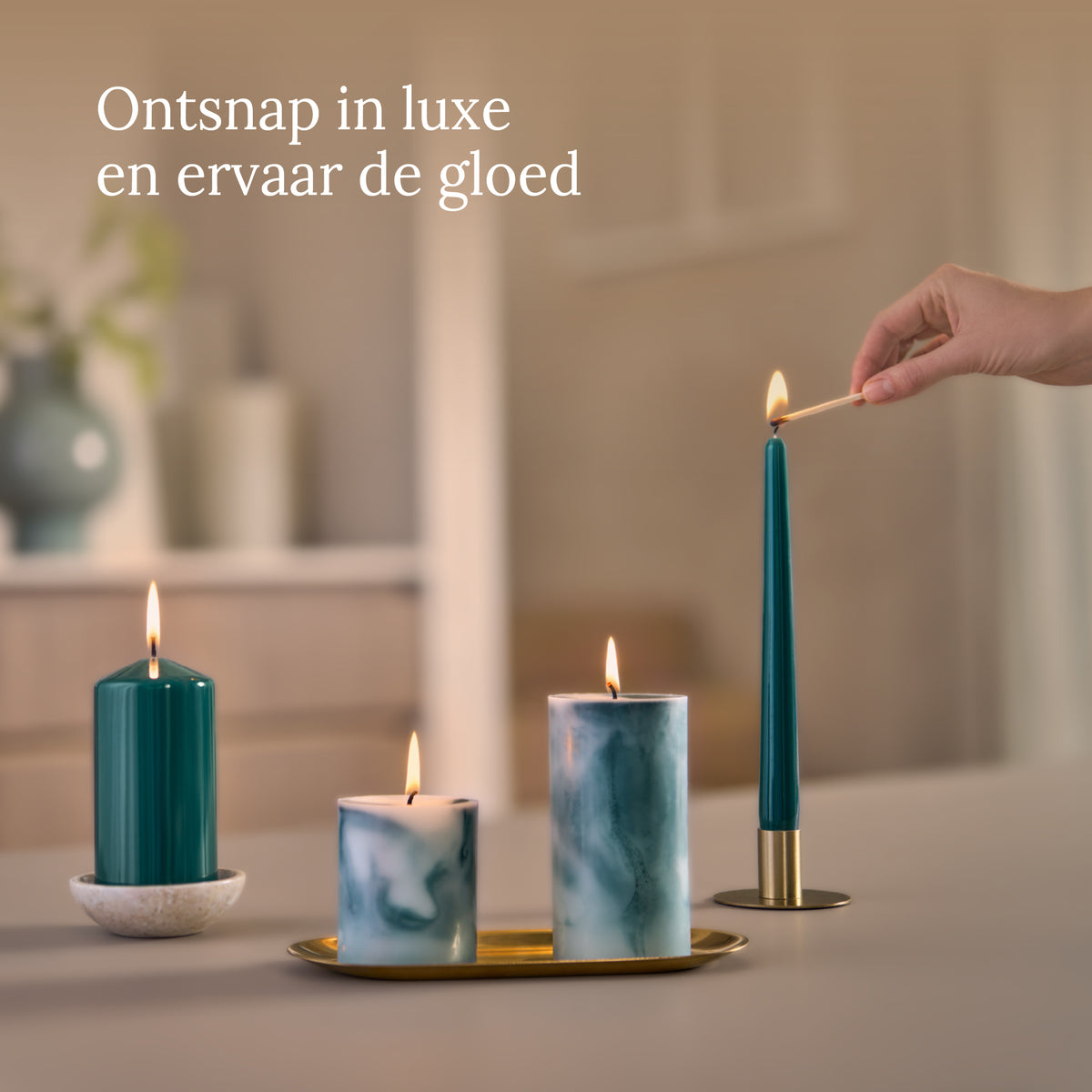 Bolsius Stompkaars - Marble - Groen - 8 cm - 35 Branduren