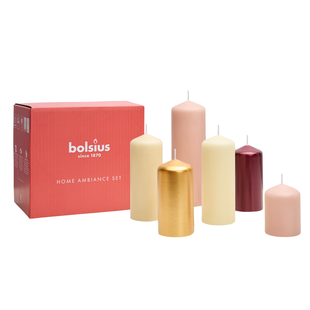 Bolsius - Gladde Stompkaarsen set - Haptic Luxuries - Ivoor Roze Goud Rood Beige - 6 stuks
