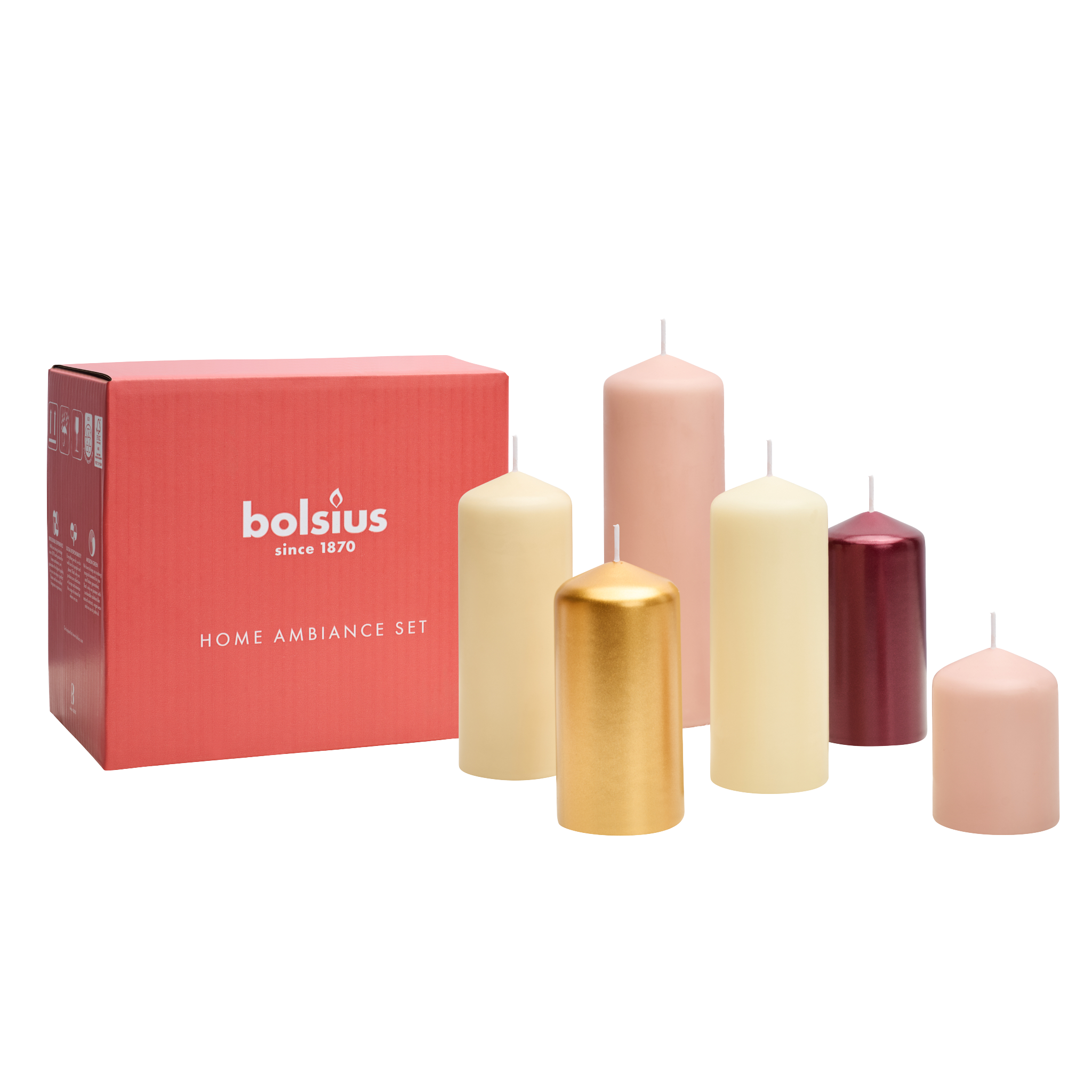 Bolsius - Gladde Stompkaarsen set - Haptic Luxuries - Ivoor Roze Goud Rood Beige - 6 stuks