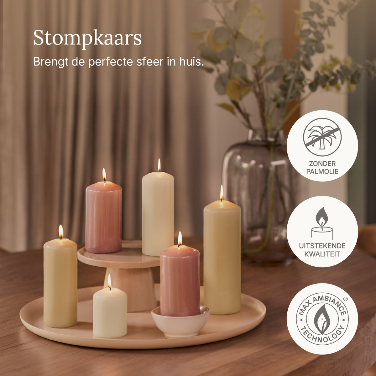 Gladde Stompkaarsen set - Naturel Nude