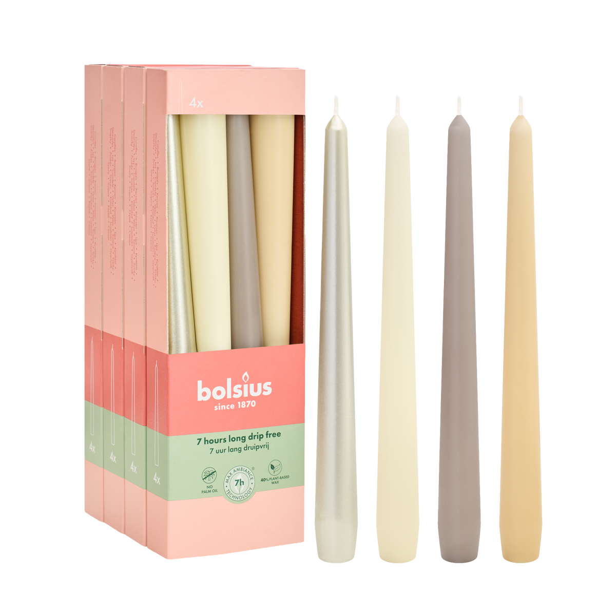 Bolsius Dinerkaarsen Set - 16 stuks - Pillow Talk - Wit - Taupe - Ivoor - Beige - 7 Branduren
