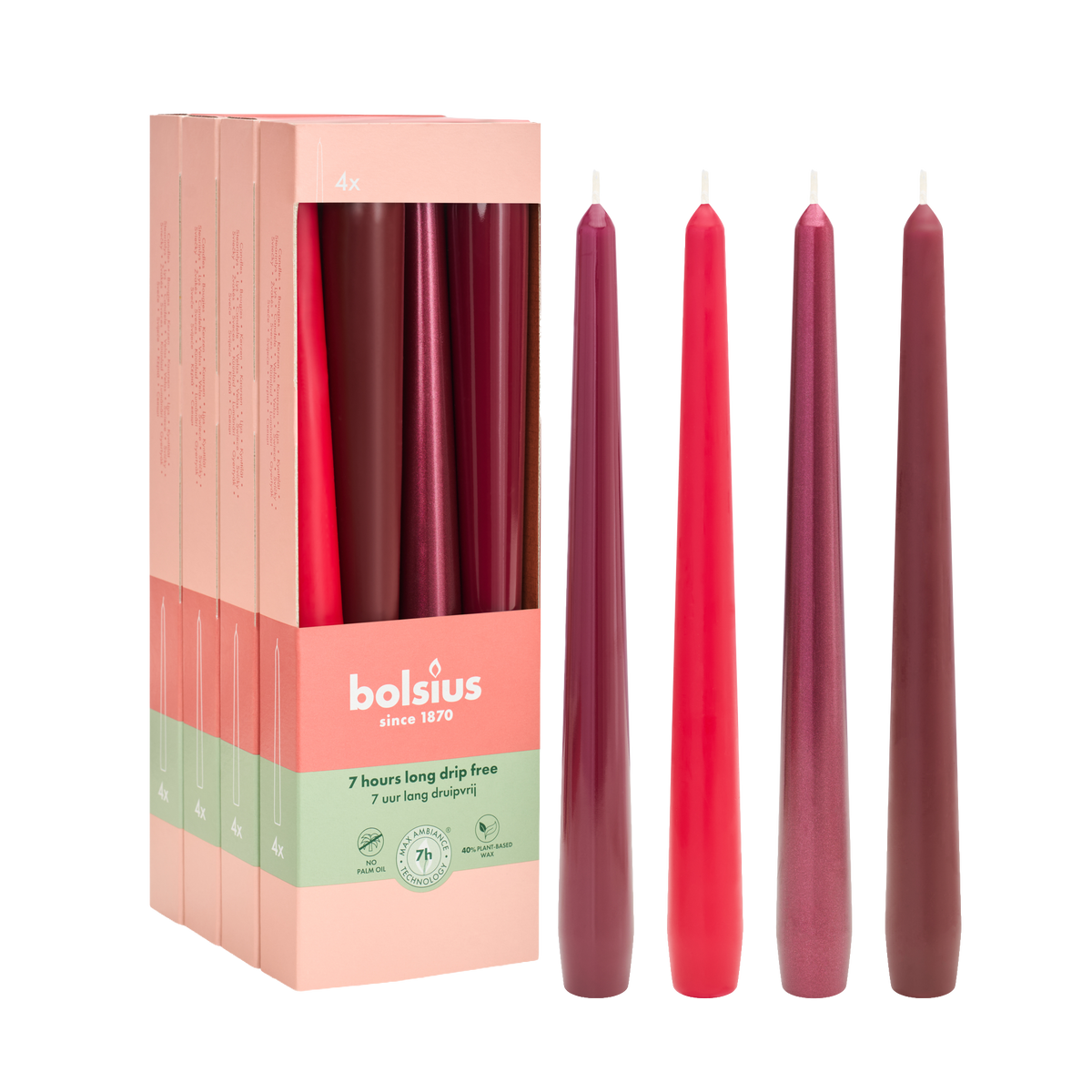 Bolsius - Dinerkaarsen Set - 16 stuks - Rood - 7 branduren