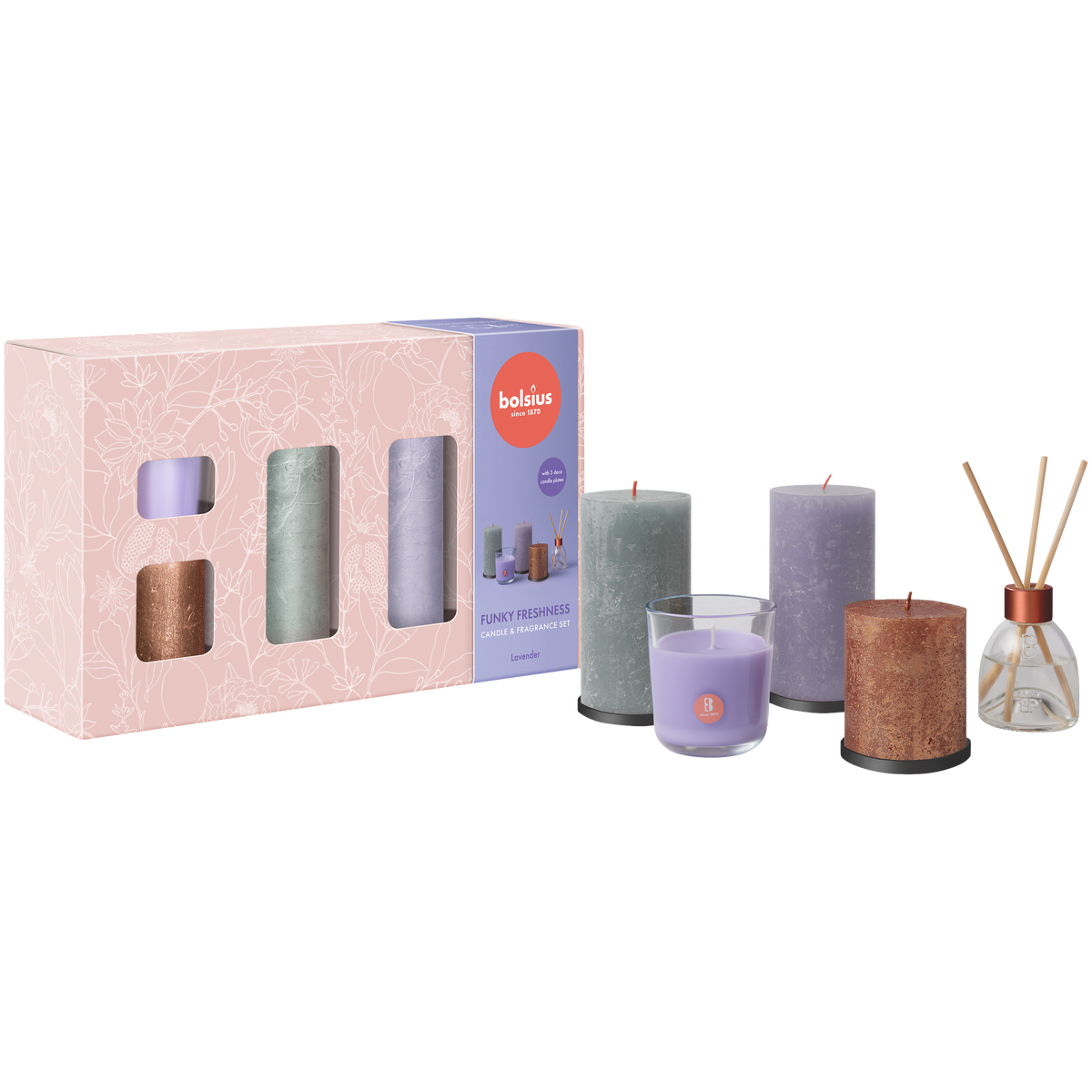 Bolsius - Rustieke Kaarsen Set - Geur Set - Giftset - Funky Freshness - Lavendel