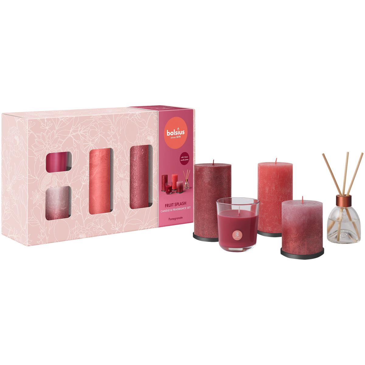 Bolsius - Rustieke Kaarsen Set - Geur Set - Giftset - Fruit Splash - Granaatappel