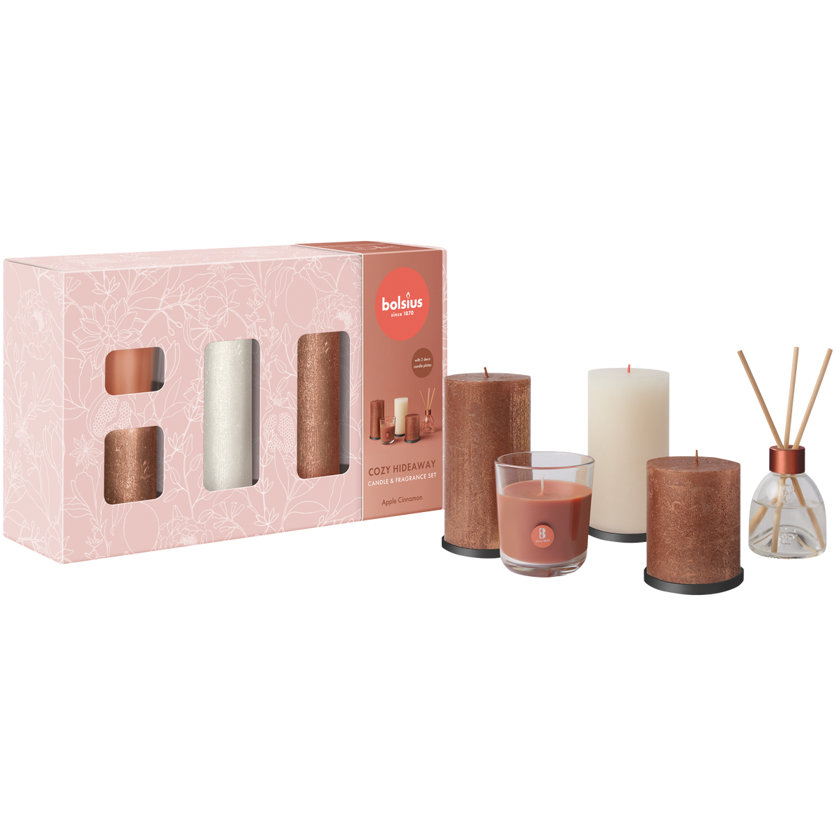 Bolsius - Rustieke Kaarsen Set - Geur Set - Giftset - Cozy Hideaway - Appel Kaneel