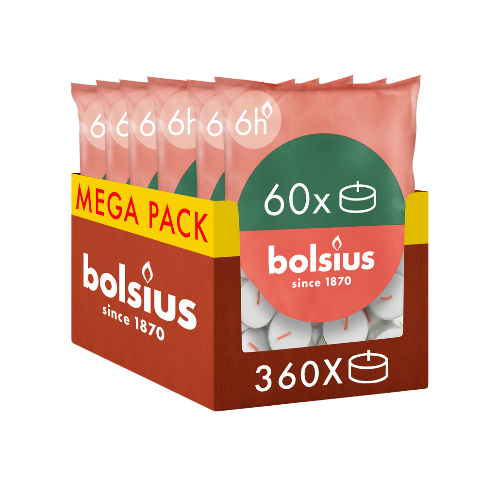 Bolsius - 360 Waxinelichtjes - Theelichtjes - 6 uur - Wit - 6 - Grootverpakking