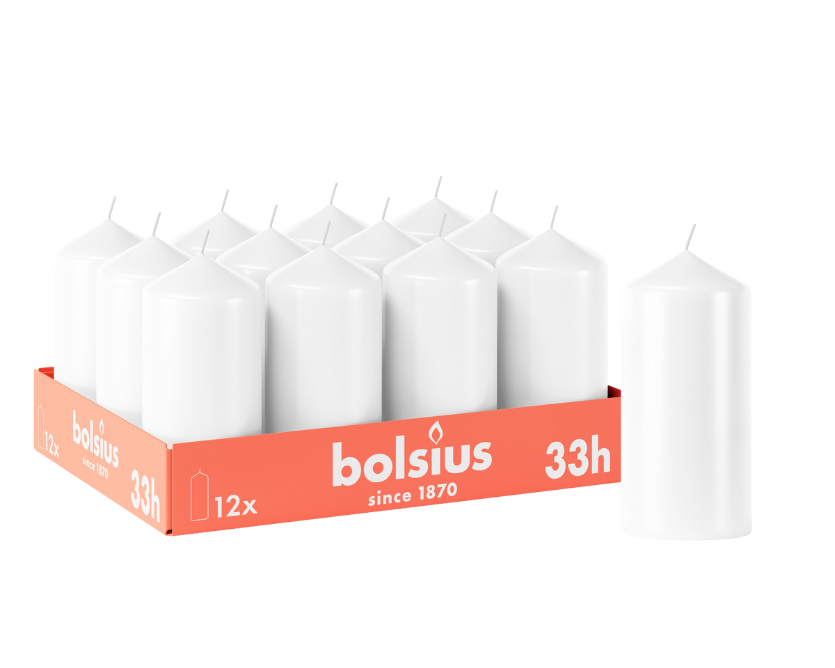 Bolsius - Gladde Stompkaars - 12 Stuks - Wit - 33 branduren - 12 x 5,8 cm
