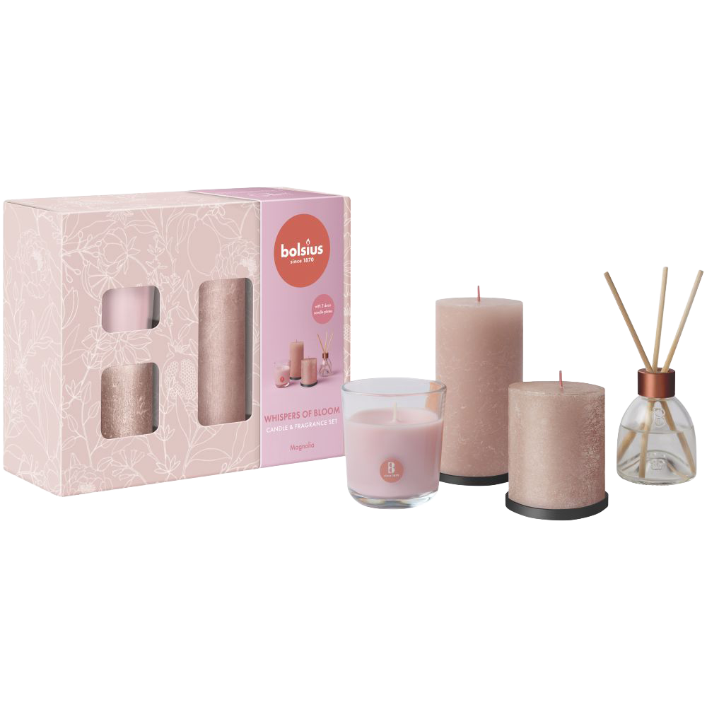 Bolsius - Rustieke Kaarsen Set - Geur Set - Giftset - Whispers of Bloom - Magnolia