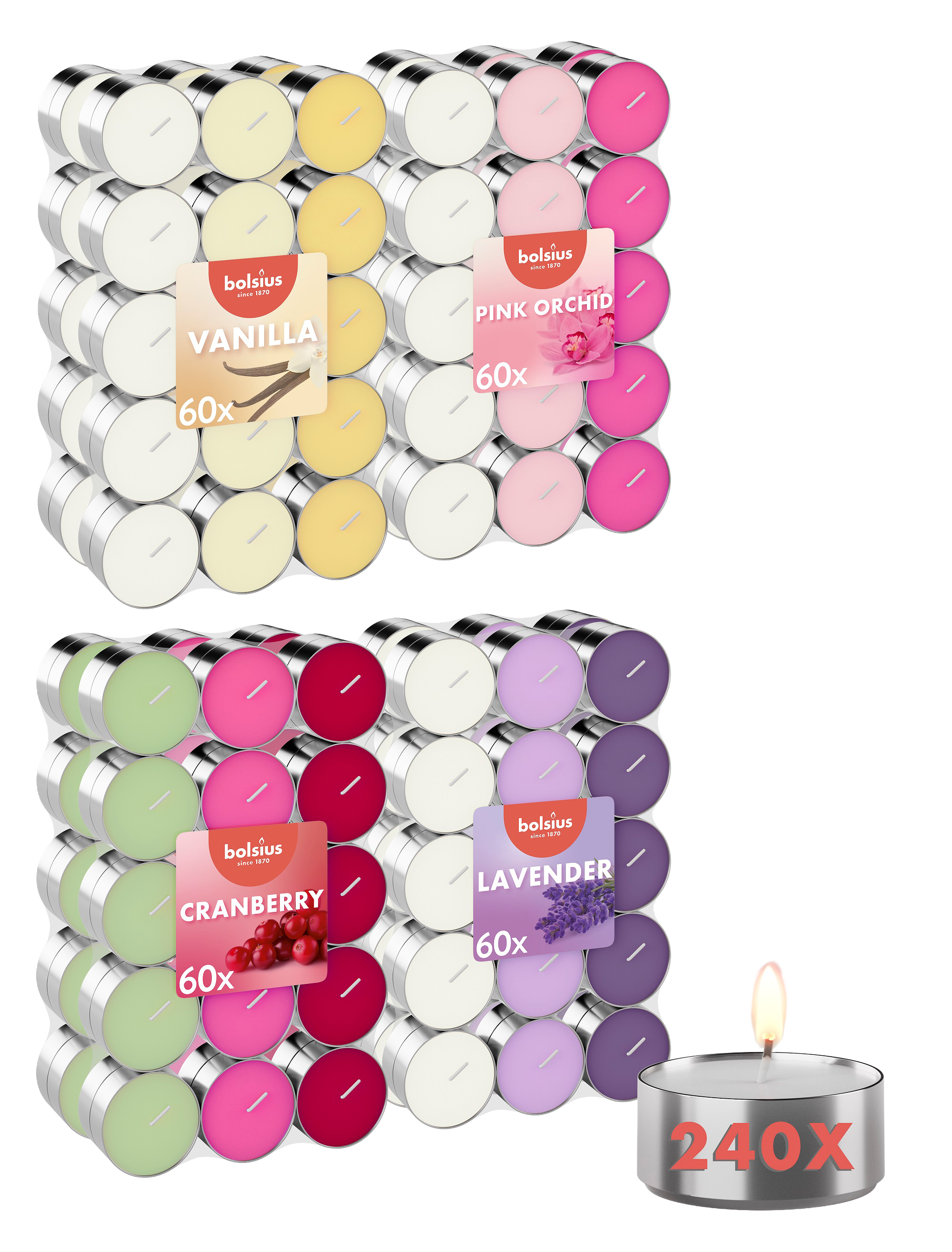 Bolsius - 240 Geur Theelichten - Multi geuren & kleuren - Waxinelichtjes