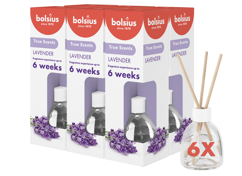 Bolsius True Scents - Geurstokjes - Lavendel - 6 stuks - Voordeelverpakking - 60ml