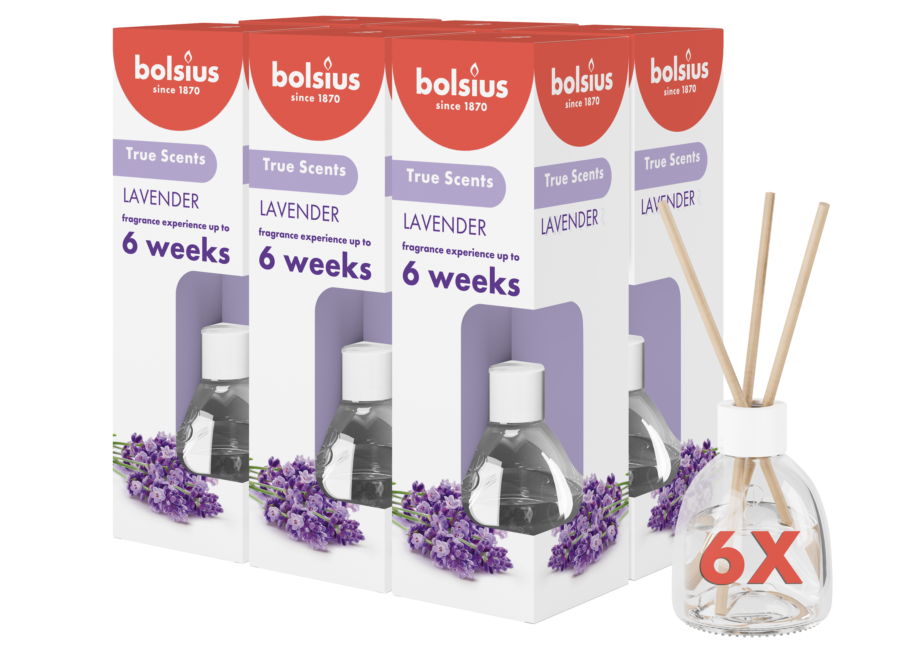 Bolsius True Scents - Geurstokjes - Lavendel - 6 stuks - Voordeelverpakking - 60ml