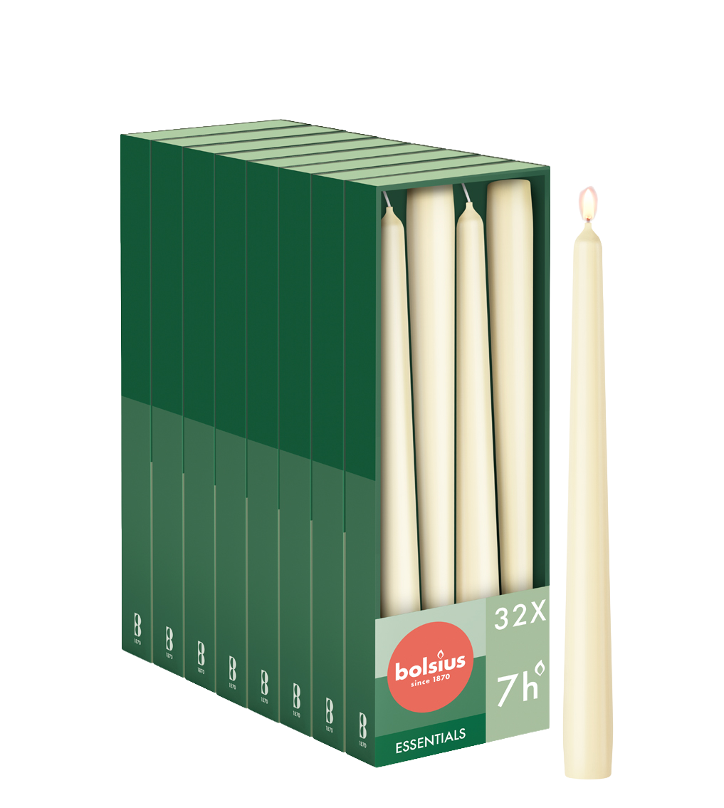 Bolsius - Gladde Dinerkaarsen - 24,5 cm - 32 stuks - Ivoor