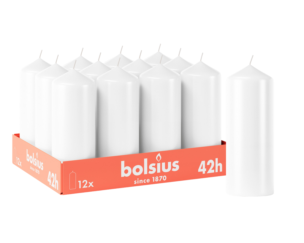 Bolsius - Gladde Stompkaarsen - 12 stuks - Wit - 42 branduren - 15 x 5,8 cm