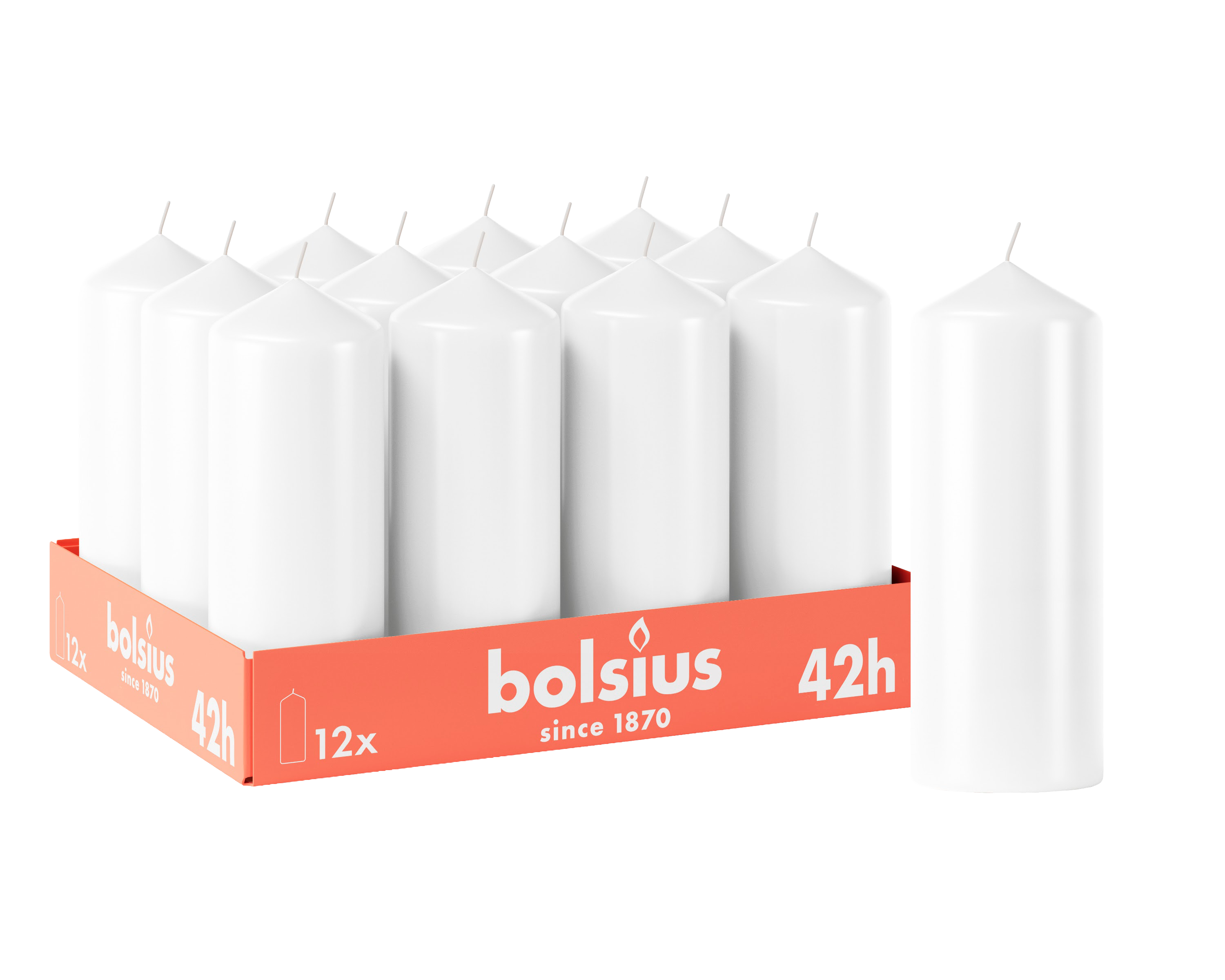 Bolsius - Gladde Stompkaarsen - 12 stuks - Wit - 42 branduren - 15 x 5,8 cm