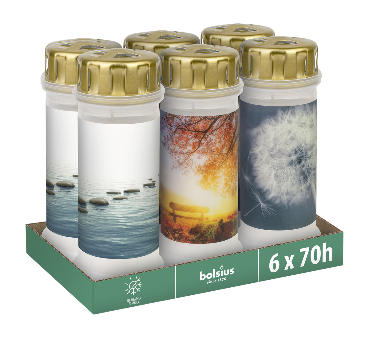 Bolsius - Herdenkingslicht - Wit met patroon - 6 stuks - 70 Branduren