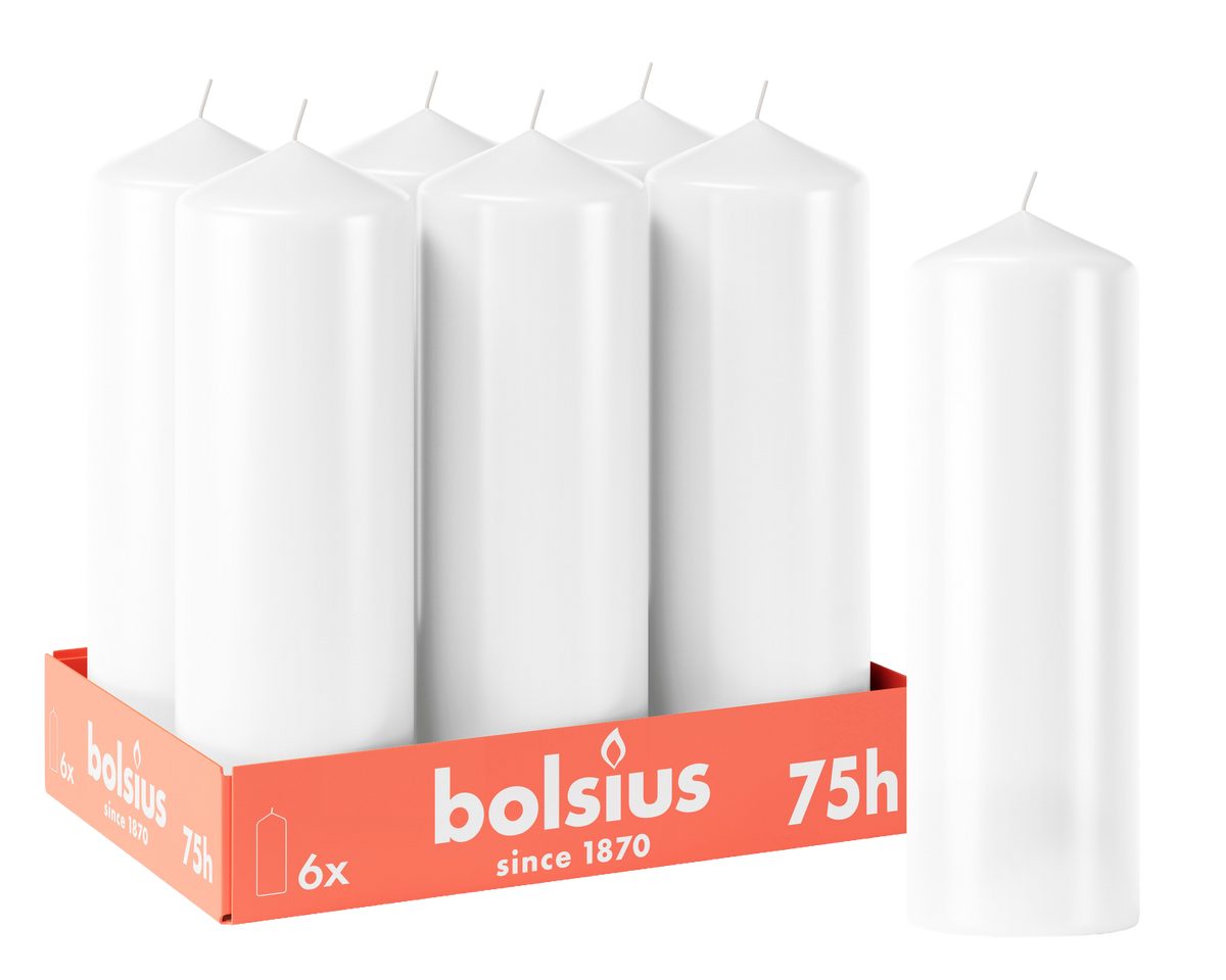 Bolsius - Gladde Stompkaarsen - 6 stuks - Wit - 75 branduren - 20 x 6,8 cm