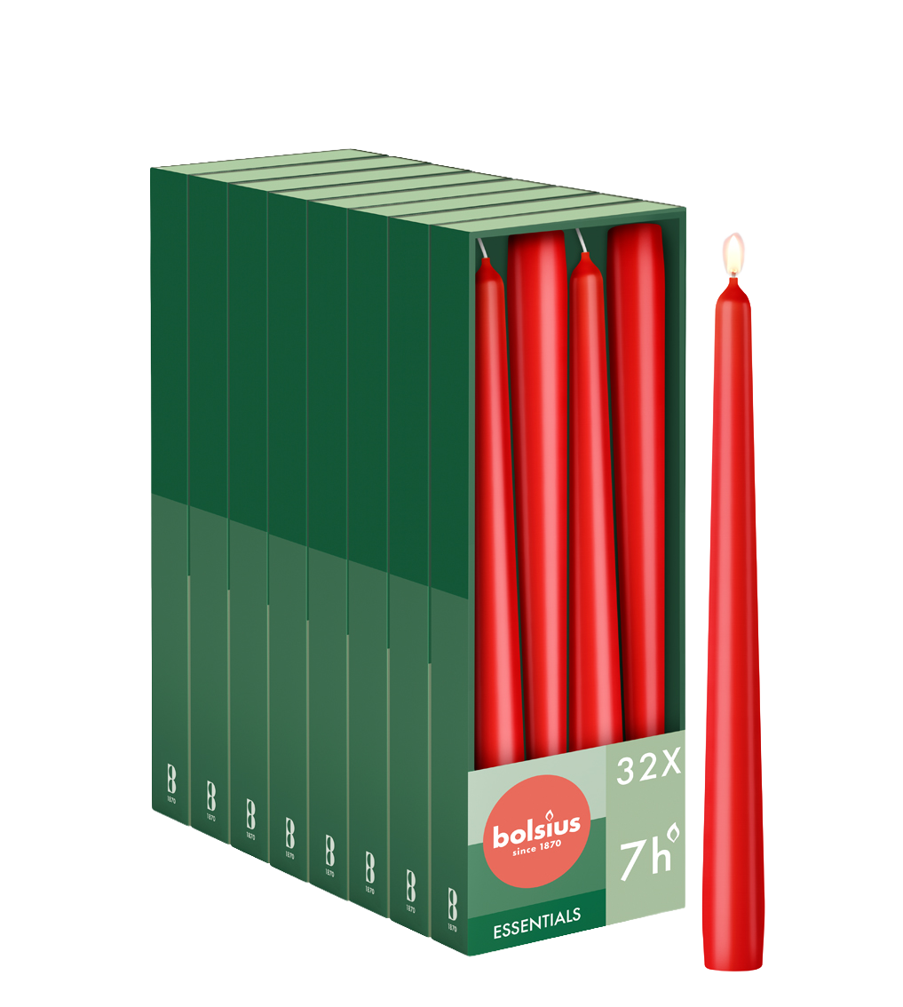 Bolsius - Gladde Dinerkaarsen - 24,5 cm - 32 stuks - Rood