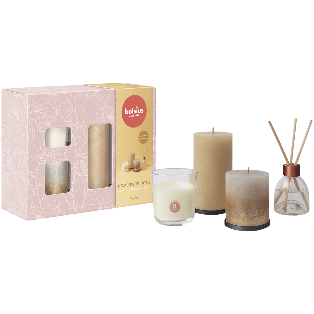 Bolsius - Rustieke Kaarsen Set - Geur Set - Giftset - Home Sweet Home - Vanille
