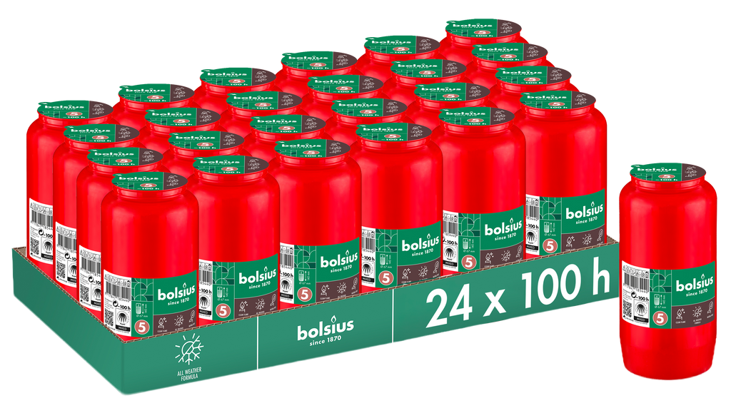 Bolsius - Herdenkingslicht - Rood - 24 stuks - 100 Branduren - 4 Dagen