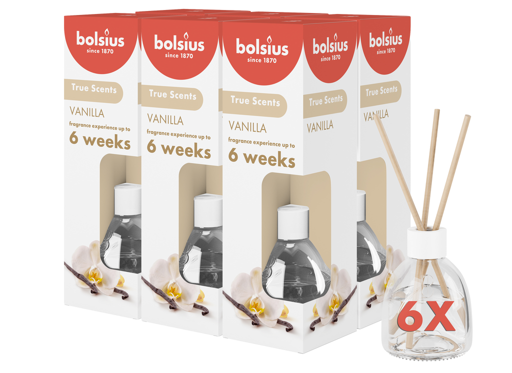 Bolsius True Scents - Geurstokjes - Vanille - 6 stuks - Voordeelverpakking - 60ml
