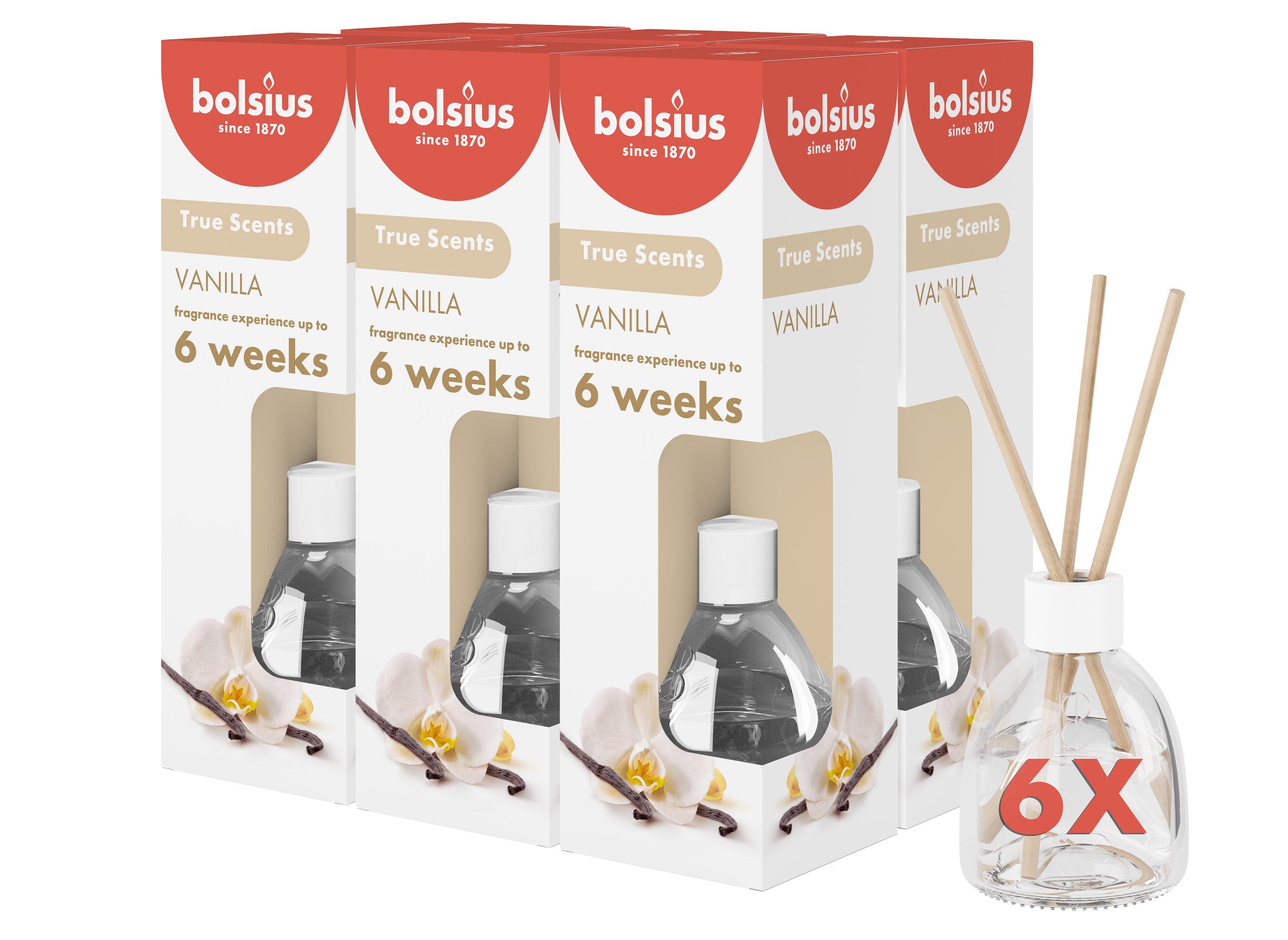Bolsius True Scents - Geurstokjes - Vanille - 6 stuks - Voordeelverpakking - 60ml