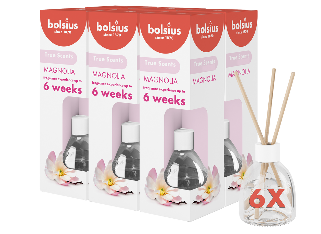 Bolsius True Scents - Geurstokjes - Magnolia - 6 stuks - Voordeelverpakking - 60ml