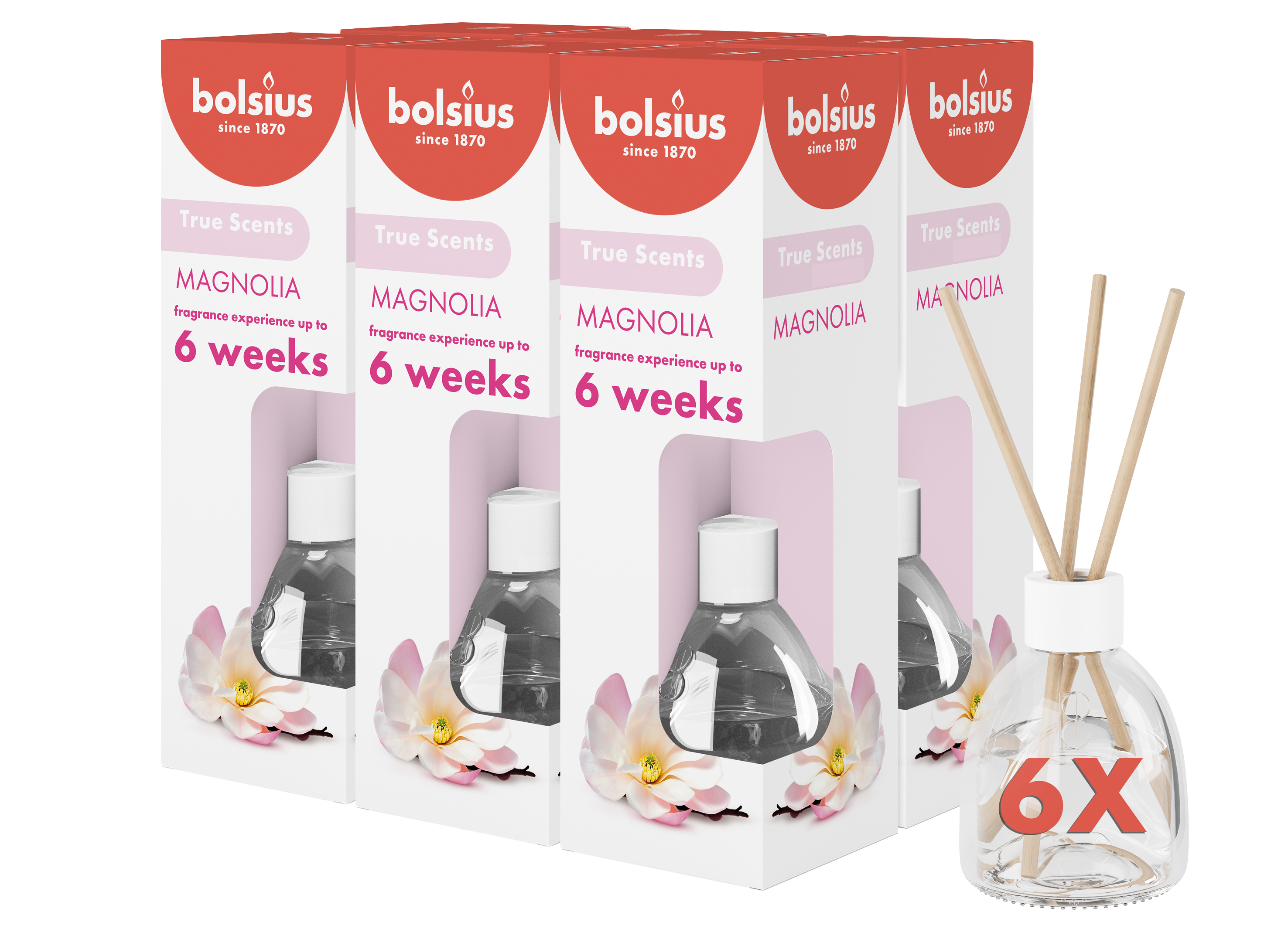 Bolsius True Scents - Geurstokjes - Magnolia - 6 stuks - Voordeelverpakking - 60ml