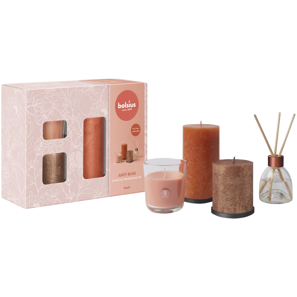 Bolsius - Rustieke Kaarsen Set - Geur Set - Giftset - Juicy Bliss - Peach