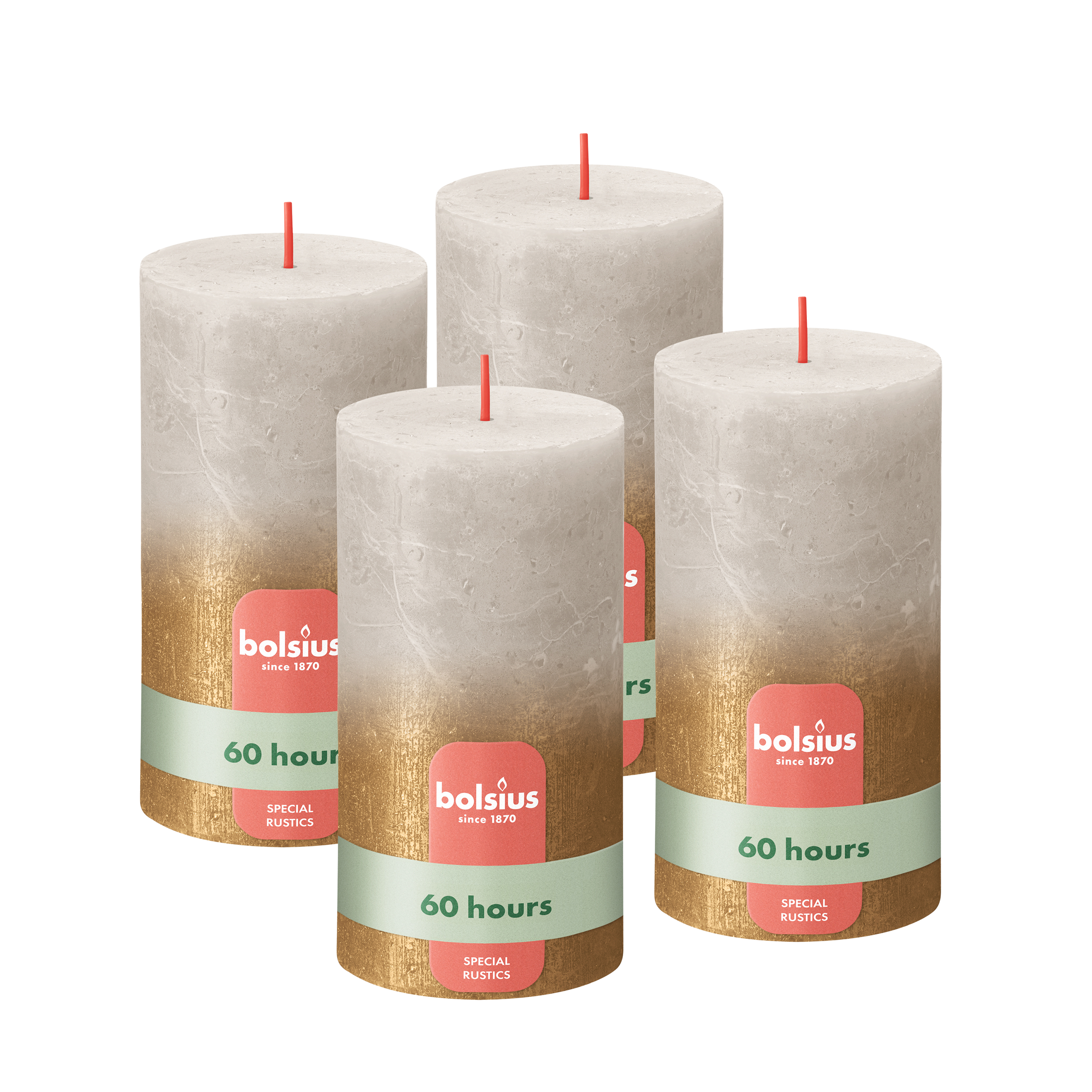 Bolsius - Rustieke kaars - Lichtgrijs & Goud - 13cm - 4 Stuks - Fading Metallic